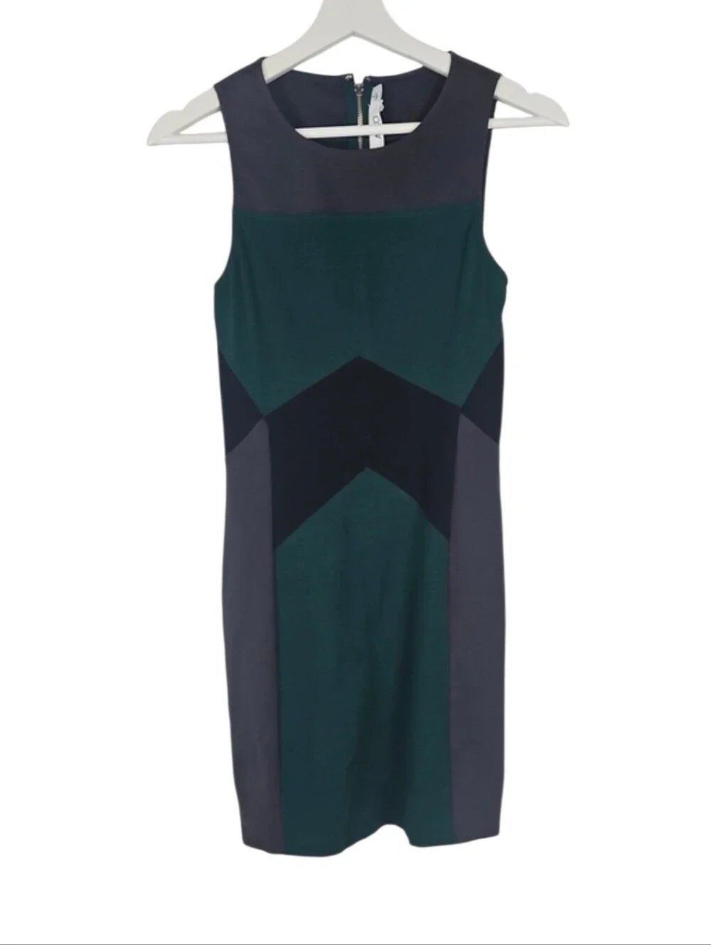 Y2K Style Sleeveless Colorblock Sheath Dress Teal Green Charcoal Gray Size M